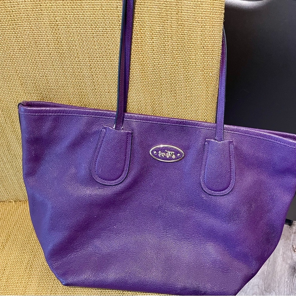 Coach Purple Taxi Zip Leather Tote Bag